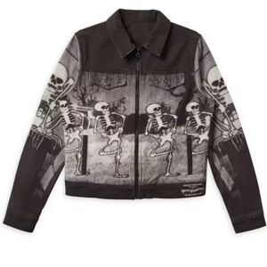 Disney Parks “The Skeleton Dance” Denim Jacket Silly Symphony Black Gray Size 1X